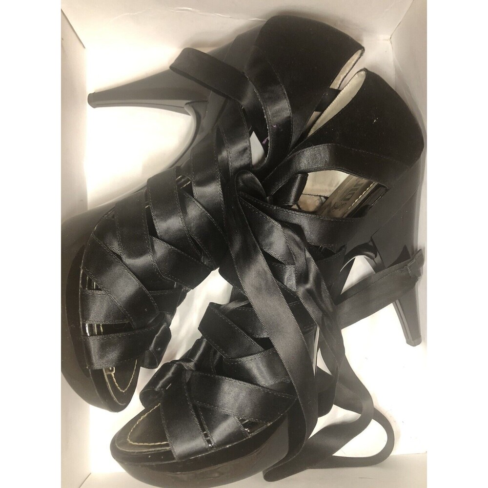 J LO Lace up Black Peep Toe Platform shoes size 10 USED Rare Unique Women's